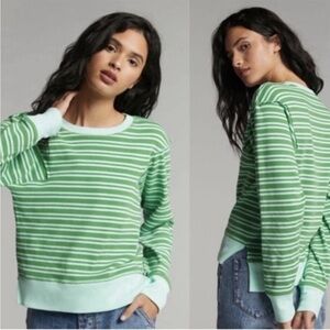 Anthropologie Maeve Diane Striped Green Ribbed Long Sleeve Top Size Extra Small
